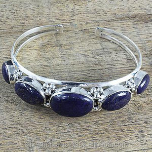 Belle 925 En Argent Sterling Lapis Manchette Faite À La Main - Product Image 1