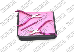 Kits de salon miniatures professionnels en acier inoxydable pour extensions de cheveux avec pinces à poignée rose - Product Image 2