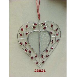 Adornos colgantes de corazón hechos a mano, decoración de árbol de Navidad, alambre de plata y cuentas, adorno colgante de corazón - Product Image 1