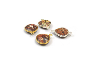 Bisel facetado chapado en oro hecho a mano, Conector de piedras preciosas jaspe, doble fianza, corazón, plata esterlina, componentes de joyería de latón - Product Image 5