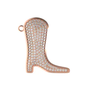Trending 14K Solid Rose Gold Shoe Design Charm Connector Pave Diamond Finding Jewelry Manufacturer