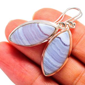 925 Solid Sterling <b>Silver</b> Bezel <b>Earring</b> Bezel Setting Natural Bluelace Agate Gemstone <b>Earring</b> Marquise Stone Style <b>Drop</b> <b>Earring</b> - Product Image 3