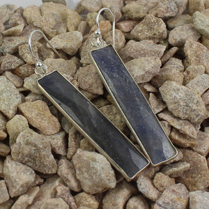 Finefashion, pendiente de plata de ley hecho a mano, zafiro azul, piedra preciosa, barra rectangular, ajuste de bisel, oro clásico para regalo de fiesta - Product Image 5