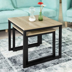 Ensemble de 2 tables d'appoint modernes et intelligentes très vendues table basse de bonne qualité à cadre métallique et en bois pour la décoration de la maison et du bureau - Product Image 2
