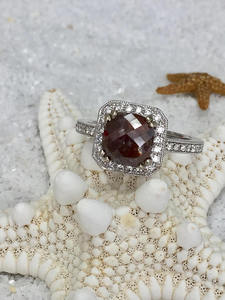 Anillo de Compromiso con Halo de Diamantes Naturales de Sal y Pimienta Marrones de 2.00 Quilates, Anillo de Bodas de Diamantes Antiguos de Oro Blanco de 14k - Product Image 4