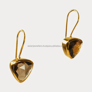 Pendientes de plata de ley con gema de cuarzo ahumado, pendientes dorados vermeil - Product Image 1