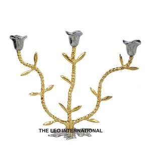 Porte-bougie fantaisie en forme d'arbre, finition argent et or, porte-bougie fait à la main pour la décoration de la maison, porte-bougie cadeau - Product Image 1