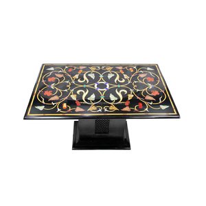 Plateau de table en marbre noir avec incrustations de pierre - Product Image 1