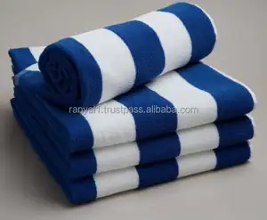 100% 纯棉蓝色小屋条纹泳池毛巾，带定制包装，批发价最低