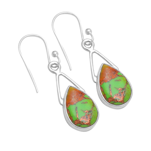 Belle conception vert cuivre Turquoise boucle d'oreille 925 bijoux en argent Sterling plaqué argent lunette réglage Unique boucle d'oreille pour les femmes - Product Image 2