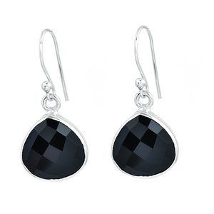 รูปหัวใจสีดำนิลพลอยเงินสเตอร์ลิงห้อยต่างหูเครื่องประดับ - Product Image 1