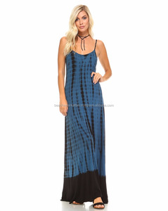 2024 robe de sortie d'été pour les femmes porter rayonne cravate teinture Spaghetti décontracté Maxi robe - Product Image 1