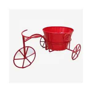 Keramische Witte Olifant Dier Driewieler Metal Plant Pot Stand Pot Stand Met Wielen Ijzerdraad Driewieler Pot Stand Rood