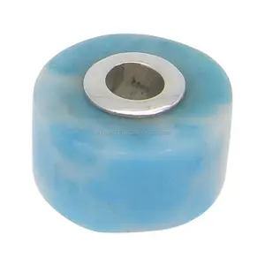 Manik-manik Datar Bulat Inti Perak Lubang Besar, Batu Permata Larimar 14X8X3.5Mm