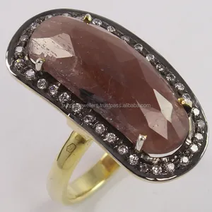 Cincin Berlapis Emas MULTI Safir & Permata CZ 925 Perak Murni, Perhiasan Perak India, Perhiasan Perak Online