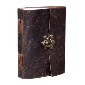 Flor en relieve hecho a mano suave cuero genuino diario solapa Tapa dura A5 cuaderno para papeles en blanco Unisex con latón C-Lock diario - Product Image 3