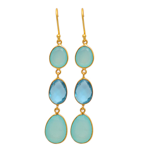 Pendiente chapado en oro de Plata de Ley 925 ovalado Aqua Calcedonia azul Calcedonia piedra preciosa oreja alambre pendientes colgantes joyería para mujer - Product Image 2