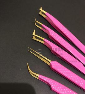 Pinzas de extensión de pestañas de acero inoxidable con agarre de diamante de oro rosa, Punta puntiaguda para pestañas, pinzas con logotipo personalizable - Product Image 2