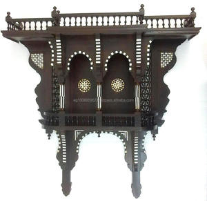 Console à Double étagère murale arabe, incrustée à la main de Style Antique W14M - Product Image 1