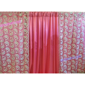 Scène de mariage Corail Décors Mariage Brodé Toile De Fond De Mariage Hindou Rideaux De Toile De Fond - Product Image 1