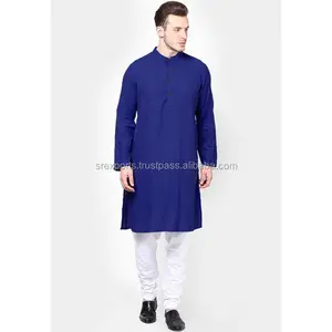 Pamuklu erkek mavi kurta pamuk gömlek gevşek fit rahat akşam kıyafeti gömlek kurta