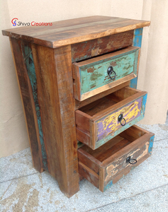 Table de chevet en bois de bateau récupérée à la main meubles de coffre colorés pour chambre à coucher pour la décoration intérieure - Product Image 4