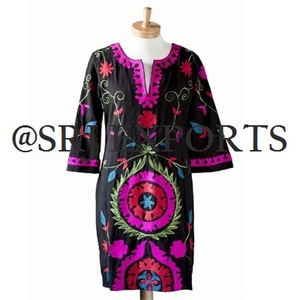 Amazing Suzani Embroidery Long Sleeves Tribal Boho <b>Vintage</b> Ethnic Style Banjara Bright Customize Resort Wear <b>Women</b> Tunic <b>Dress</b> - Product Image 5