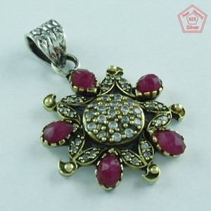 Venta al por mayor 925 colgante turco de plata esterlina con rubí y CZ oro y piedras preciosas perlas colgantes joyería de la India - Product Image 2