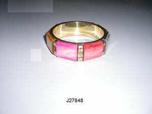 Bracelet en mosaïque d'os bleu et jaune sur base en laiton, incrustation de bijoux indiens pour femmes et filles - Product Image 5