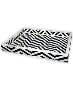 Bandeja de servicio moderna para el hogar con incrustaciones de hueso blanco y negro para una decoración contemporánea elegante - Product Image 4