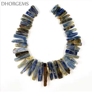 Perles brutes de cyanite bleue naturelle de haute qualité, 12-14 pouces, certifiées GIA, longs brins pour la fabrication de bijoux en gros - Product Image 1