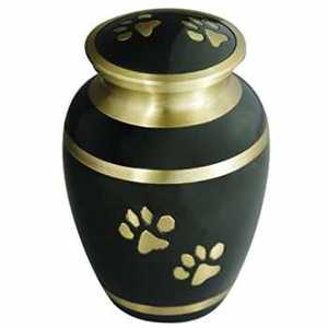 Magnifiques urnes funéraires en métal laiton/aluminium pour cendres funéraires, avec empreinte de patte d'animal de compagnie, couleur noir foncé - Product Image 4