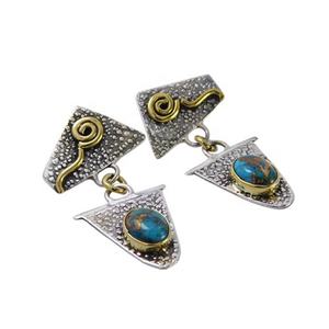 Pendiente de dos tonos de plata esterlina S925 hecho a mano, piedra preciosa turquesa, ajuste de bisel de plata para fiesta de mujer, joyería elegante de moda - Product Image 1