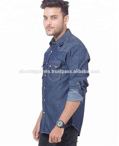 Camisa vaquera informal de manga larga para hombre de último diseño bordado Unisex de talla grande tejido de punto lavado serigrafía calor - Product Image 2