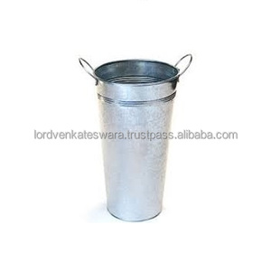 Galvanized <b>Tin</b> <b>Bucket</b> With Handles Circular Modern Home Decoration Vase Metal Craft - Product Image 1