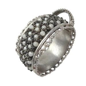 Perle de cristal décoratif rond de serviette argent finition Antique laiton métal porte-anneau de serviette pour mariage maison hôtel utilisation - Product Image 1