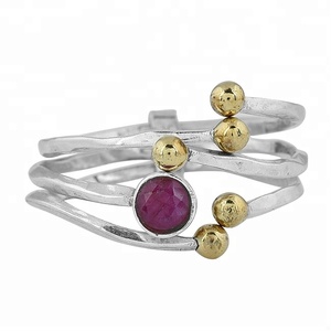 Pink Faceted Opaque Ruby 925 Sterling Silver Designer Adjustable Ring Jewelry - Product Image 2
