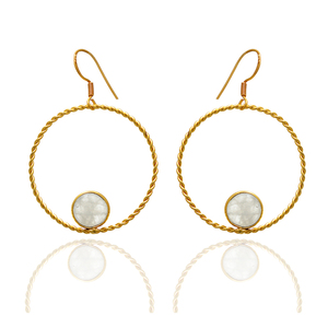 Customized Handmade OEM ODM Solid 925 <b>Sterling</b> <b>Silver</b> Natural Moonstone Gemstone Gold Plated Fashion <b>Hoop</b> <b>Earrings</b> Women Jewelry - Product Image 3