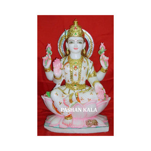 Colorful White Marble Mata Laxmi Beautiful Statue - Product Image 1