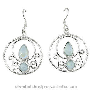 Pendientes Largos Elegantes Religiosos Hechos a Mano para Mujer, Piedra Lunar Arcoíris Natural, Plata de Ley 925, para Regalo de Boda y Fiesta - Product Image 1