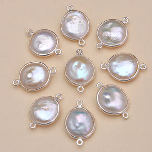 Perla blanca Natural de piedras preciosas redondas bisel conectores - Product Image 1