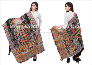 MEGH CRAFT Antique Rabari Mirror Work Kutch <b>Shawl</b>-Hand <b>Embroidered</b> Woolen Throw Indian <b>Shawl</b> - Product Image 4