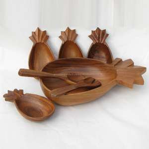 Pineapple Shape Wooden Serving <b>Bowl</b> With <b>Server</b> Set - Product Image 2