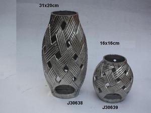 Jarrón de aluminio fundido de alta calidad, estilo tejido de bambú en acabado de níquel y tres tamaños, jarrón de Metal para decoración del hogar - Product Image 4
