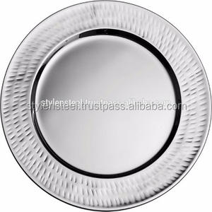 จานรองอาหารสแตนเลสสำหรับงานแต่งงาน ชุดจานอาหารค่ำขายส่ง จานรองอาหารลายดาว ขนาด 33 ซม. - Product Image 1