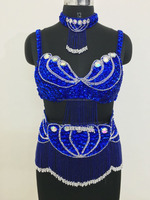 Trajes de Danza del Vientre Profesionales para Mujer, Estilo Sexy, Conjunto Egipcio de 3 Piezas, Satén, para Competición, Tribal, con Sujetador, Cinturón y Collar