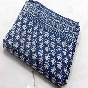 Édredon en coton indien avec motif bloc Kantha, couvre-lit de lit imprimé couleur bleue, vente en gros