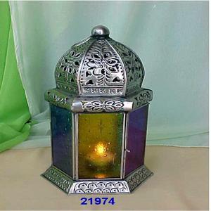 <b>Silver</b> Antique Brass & Glass <b>Lantern</b> - Product Image 1