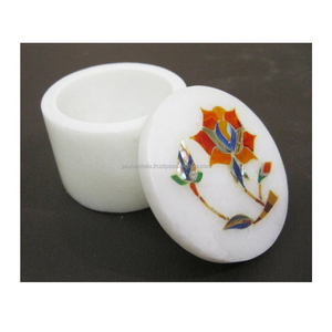 Cajas de Almacenamiento de Joyas de Mármol con Incrustaciones de Patrones Florales Hechas a Mano de Lujo - Product Image 1