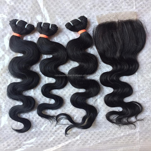 Cheveux indiens vierges de vague de corps 100% cheveux humains bruts non transformés sans enchevêtrement belle couleur naturelle Remy Grade 16 "longueur Machine - Product Image 4